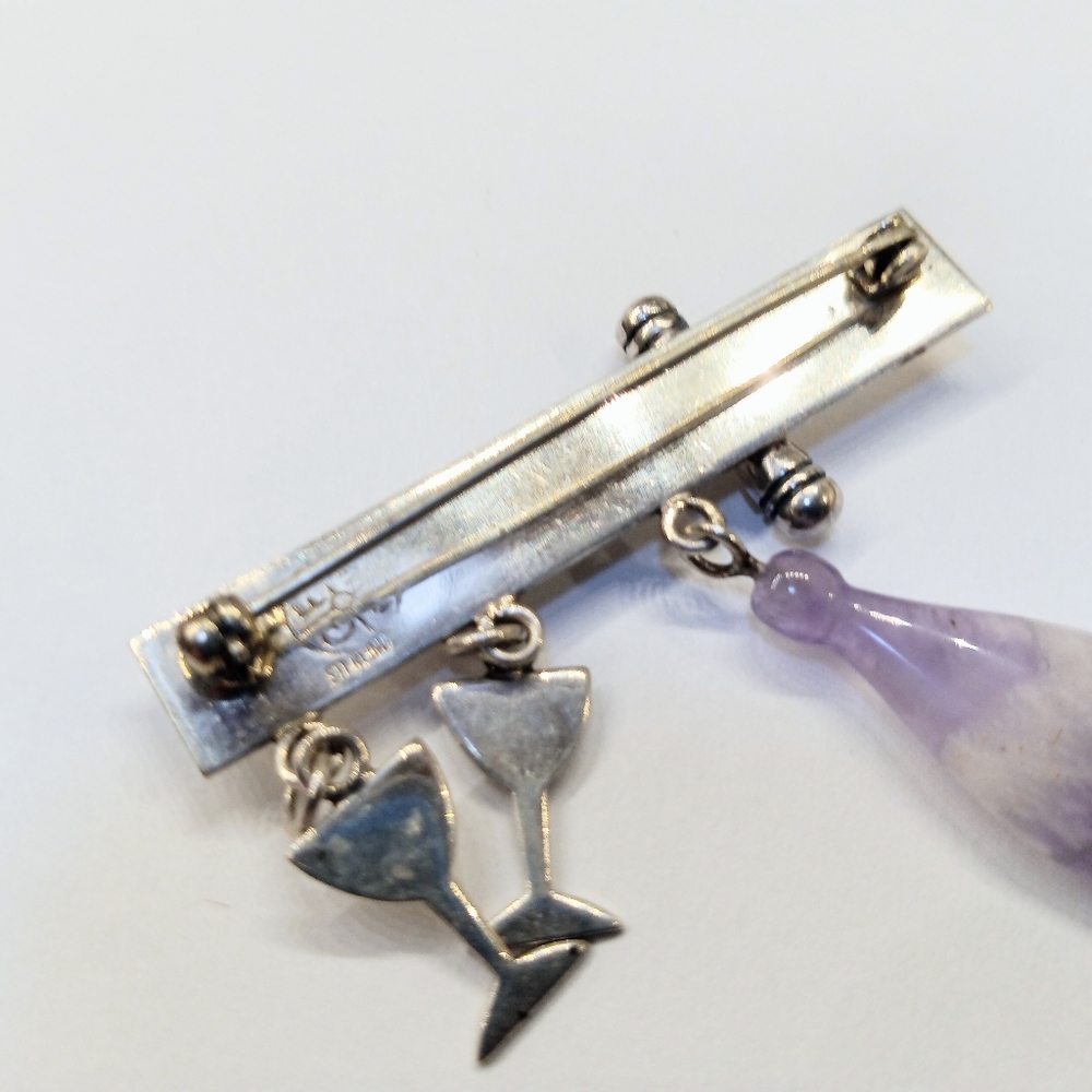 Vintage Sterling Amethyst Stone Wine Bottle Brooch Pin - Picture 5 of 5